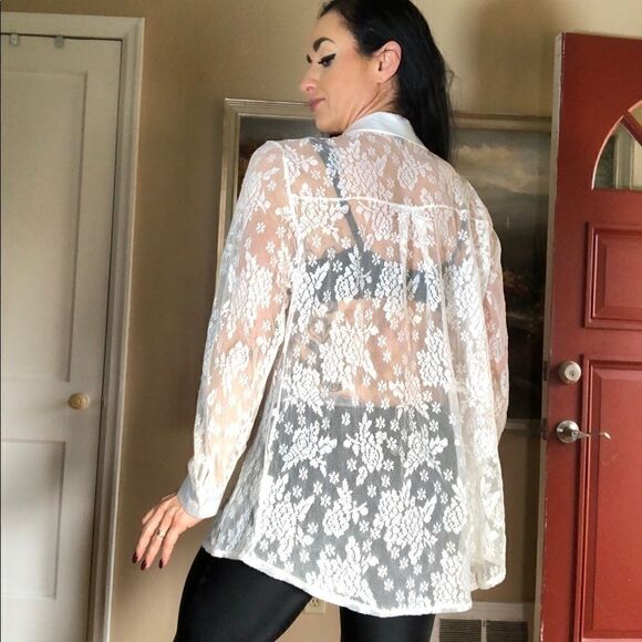 Midnight Velvet lace embellished button down top - Picture 3 of 8